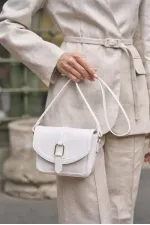 Buckled Leather Look Mini Hand and Shoulder Bag White Buckled Leather Look Mini Hand and Shoulder Bag White