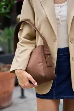 Shopper Yumuşak Deri Ayarlanabilir Askılı Omuz Çantası Kahverengi Süet