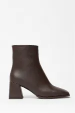 Bottes et bottines marron à bout émoussé et talon contrasté en cuir PU avec fermeture éclair élégantes