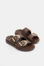 Chaussons décontractés élégants à double boucle marron