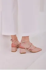Chaussures à talons et bride arrière avec ceinture en vison