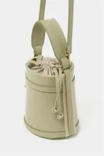 Sac seau à main et à bandoulière avec coutures contrastées Menthe