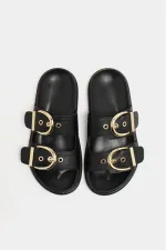 Chaussons décontractés élégants à double boucle, noirs