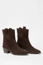 Bottes western en daim véritable marron pour femme – Talons à bout pointu