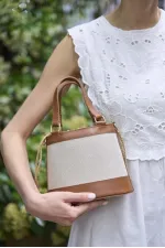Sac seau à main et à bandoulière de style bohème en toile beige