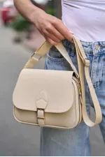 Trendy Casual Buckled Hand and Shoulder Bag Cream