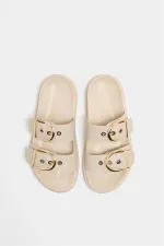 Chaussons décontractés élégants à double boucle crème