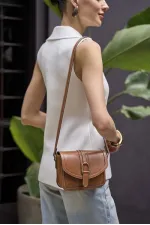 Buckled Leather Look Mini Hand and Shoulder Bag Tan