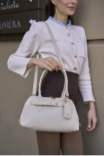 Sac rétro avec accessoires dorés, sac à main et sac à bandoulière, beige