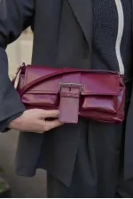 Coated Hand and Shoulder Bag Claret Red