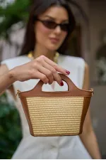 Mini sac bandoulière détaillé en paille beige paille