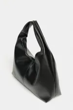 Sac cabas bandoulière en cuir PU noir pour femme - Modèle vintage souple Sac cabas bandoulière en cuir PU noir pour femme - Modèle vintage souple