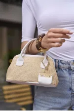 Mini sac à main texturé en osier blanc