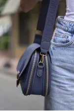 Trendy Casual Buckled Hand and Shoulder Bag Navy Blue