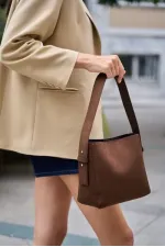 Shopper Yumuşak Deri Ayarlanabilir Askılı Omuz Çantası Kahverengi Süet