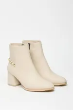 Bottes modernes à talons carrés beiges et dorés, style décontracté - Élégantes Bottes modernes à talons carrés beiges et dorés, style décontracté - Élégantes