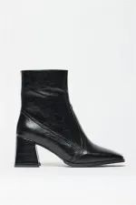 Bottes et bottines à talons plats en cuir verni noir pour femme – Fermeture éclair, style décontracté