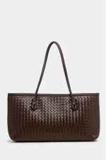 Sac à main et à bandoulière en cuir PU à motifs tricotés – Élégant format large marron Sac à main et à bandoulière en cuir PU à motifs tricotés – Élégant format large marron