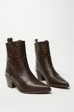 Bottes western en cuir véritable marron pour femme – Talons pointus