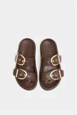 Chaussons décontractés élégants à double boucle marron