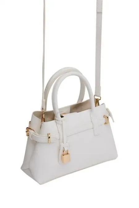 Mini sac à main et à bandoulière détaillé avec cadenas blanc