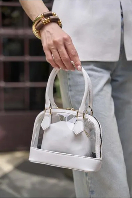 Mini sac à main et à bandoulière transparent blanc
