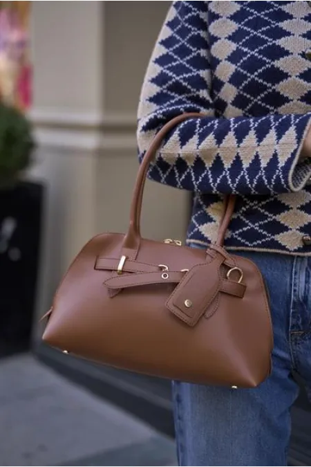 Sac rétro avec accessoires dorés, sac à main et sac à bandoulière, beige