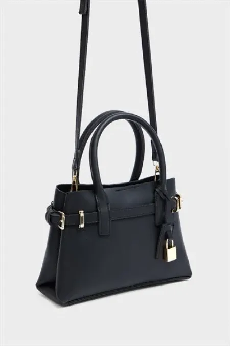 Mini sac à main et à bandoulière détaillé avec cadenas noir