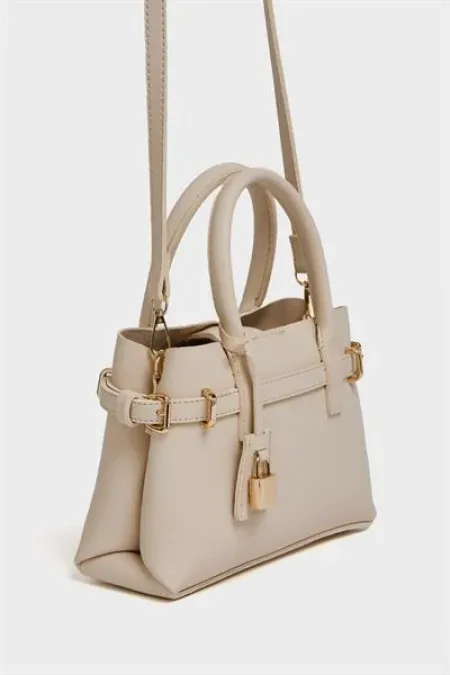 Mini sac à main et à bandoulière détaillé avec serrure Crème