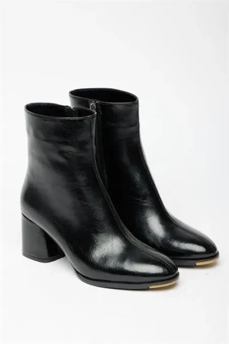 Bottes et bottines à talons hauts en cuir verni noir pour femme – Modèle élégant à porter au quotidien avec fermeture éclair