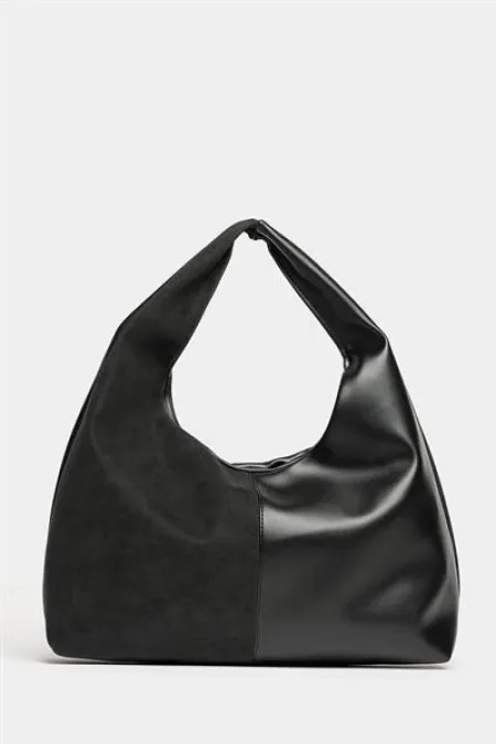 Sac cabas à bandoulière contrasté en daim noir et cuir synthétique pour femme - Modèle vintage souple Sac cabas à bandoulière contrasté en daim noir et cuir synthétique pour femme - Modèle vintage souple