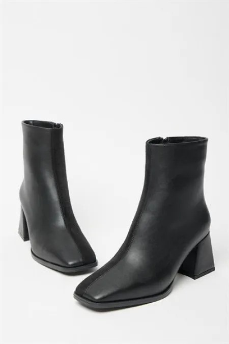 Bottes et bottines en daim noir pour femmes, bout rond, talon contrasté, cuir PU, fermeture éclair élégante