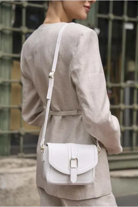 Mini sac à main et à bandoulière en similicuir à boucle blanc