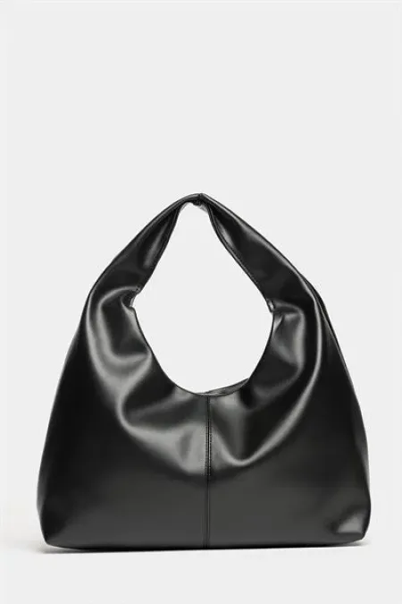 Sac cabas bandoulière en cuir PU noir pour femme - Modèle vintage souple Sac cabas bandoulière en cuir PU noir pour femme - Modèle vintage souple
