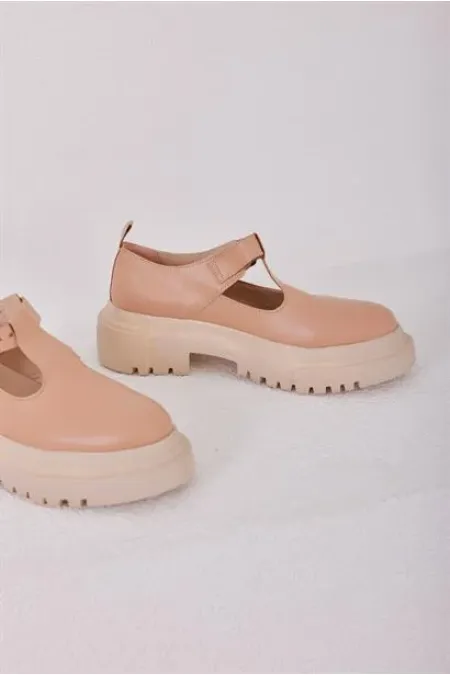 Chaussures décontractées à semelles épaisses avec ceinture en vison
