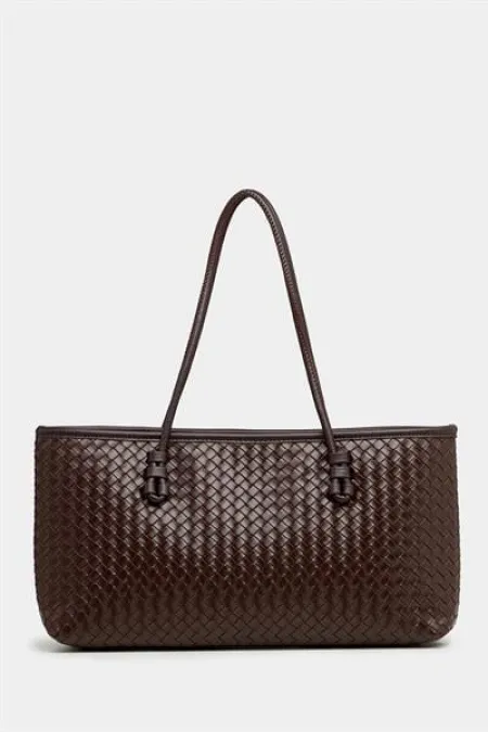 Sac à main et à bandoulière en cuir PU à motifs tricotés – Élégant format large marron Sac à main et à bandoulière en cuir PU à motifs tricotés – Élégant format large marron