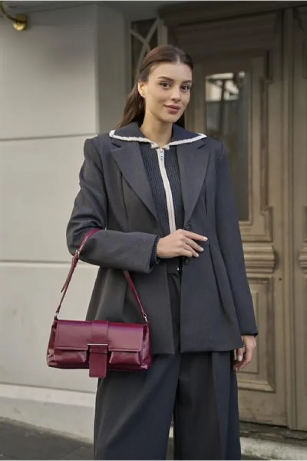 Coated Hand and Shoulder Bag Claret Red