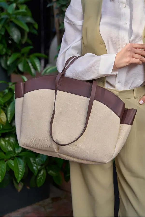 Sac fourre-tout contrasté marron