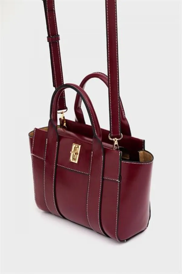 Mini sac fourre-tout à main et à bandoulière rouge bordeaux