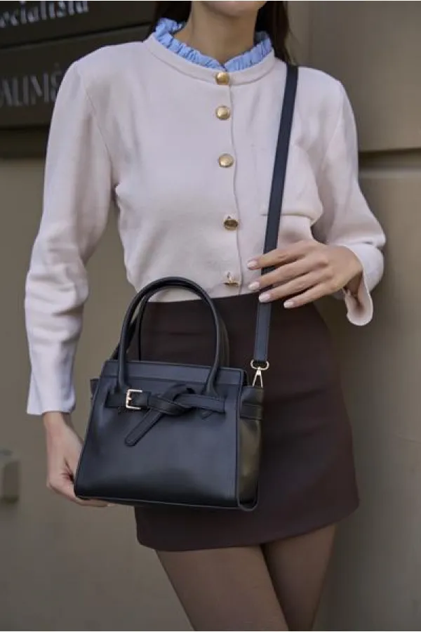 Mini sac à main et à bandoulière avec ceinture détaillée noir