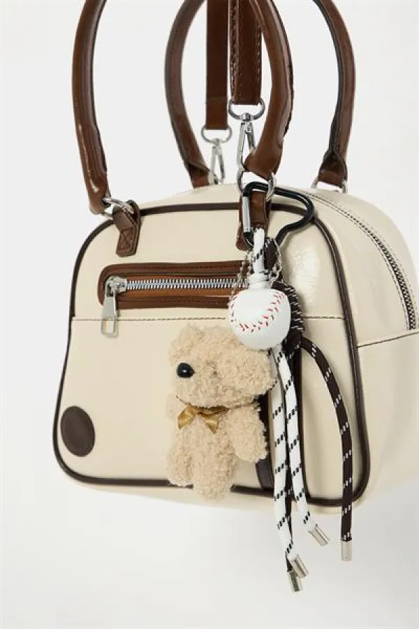 Sac à main et à bandoulière rétro de bowling beige