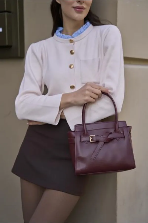 Mini sac à main et à bandoulière avec ceinture détaillée rouge bordeaux