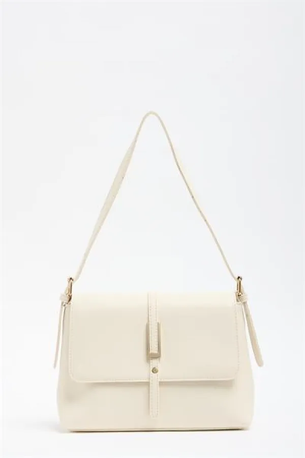 Sac à main et bandoulière crème avec boucle dorée détaillée Sac à main et bandoulière crème avec boucle dorée détaillée