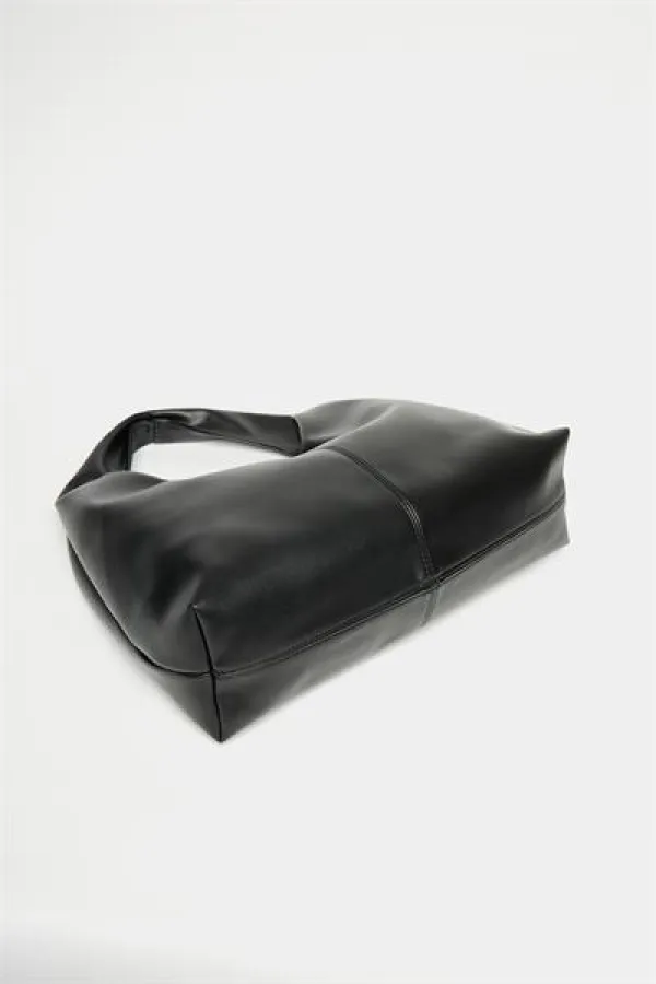 Sac cabas bandoulière en cuir PU noir pour femme - Modèle vintage souple Sac cabas bandoulière en cuir PU noir pour femme - Modèle vintage souple