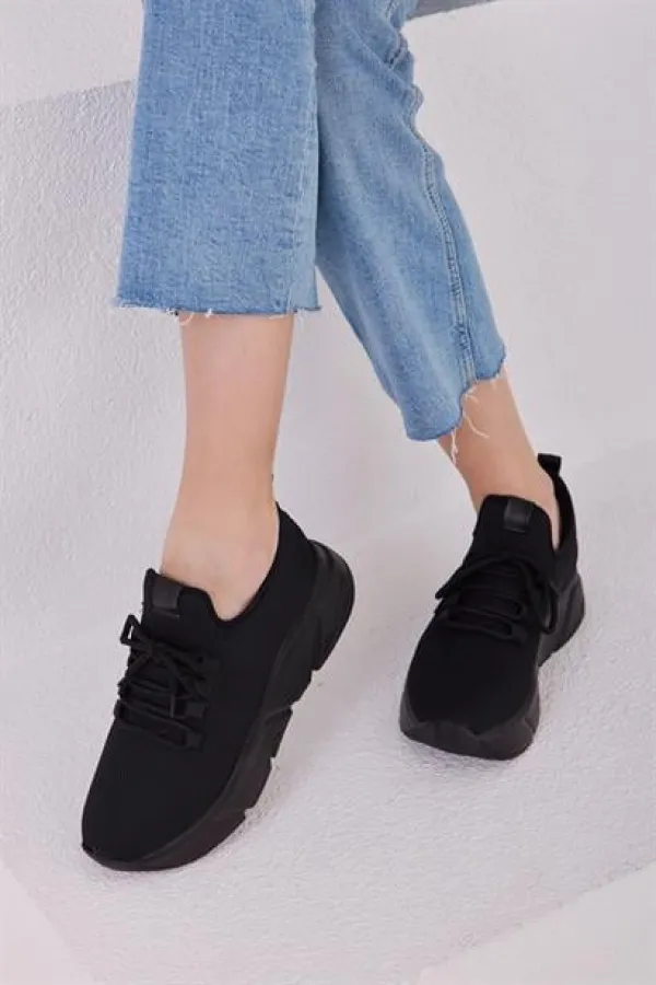 Baskets montantes en maille et chaussures de sport décontractées, noires