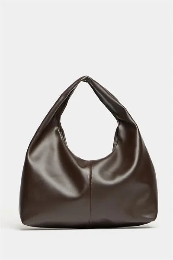 Sac cabas bandoulière en cuir synthétique marron pour femme - Modèle vintage souple Sac cabas bandoulière en cuir synthétique marron pour femme - Modèle vintage souple