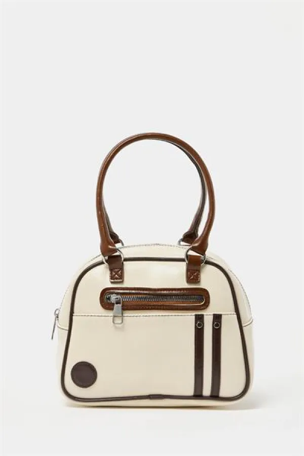 Sac à main et à bandoulière rétro de bowling beige
