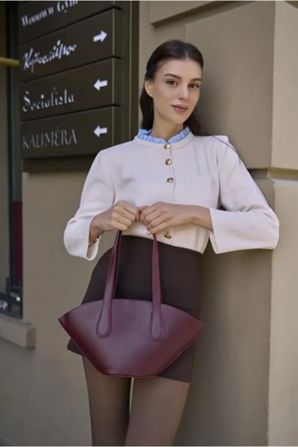 Sac cabas aspect cuir rouge bordeaux