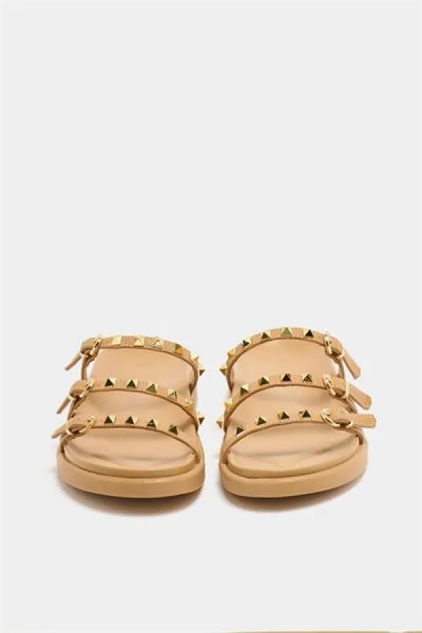 Chaussons tendance en vison avec clous dorés