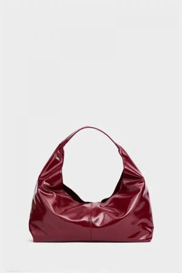 Shiny Patent Leather Hand and Shoulder Bag Burgundy Patent Leather